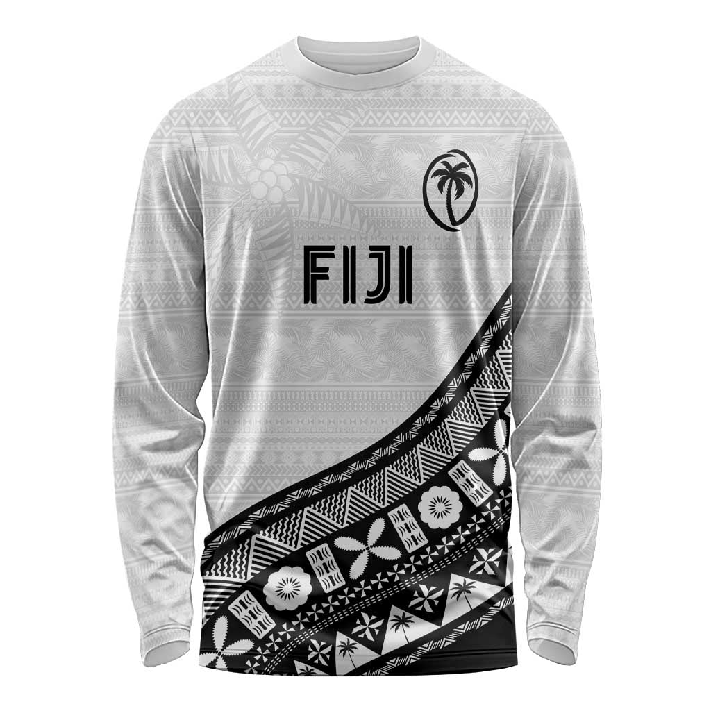 Custom Fijian Rugby Long Sleeve Shirt Tapa Pattern and Palm Tree Tribal