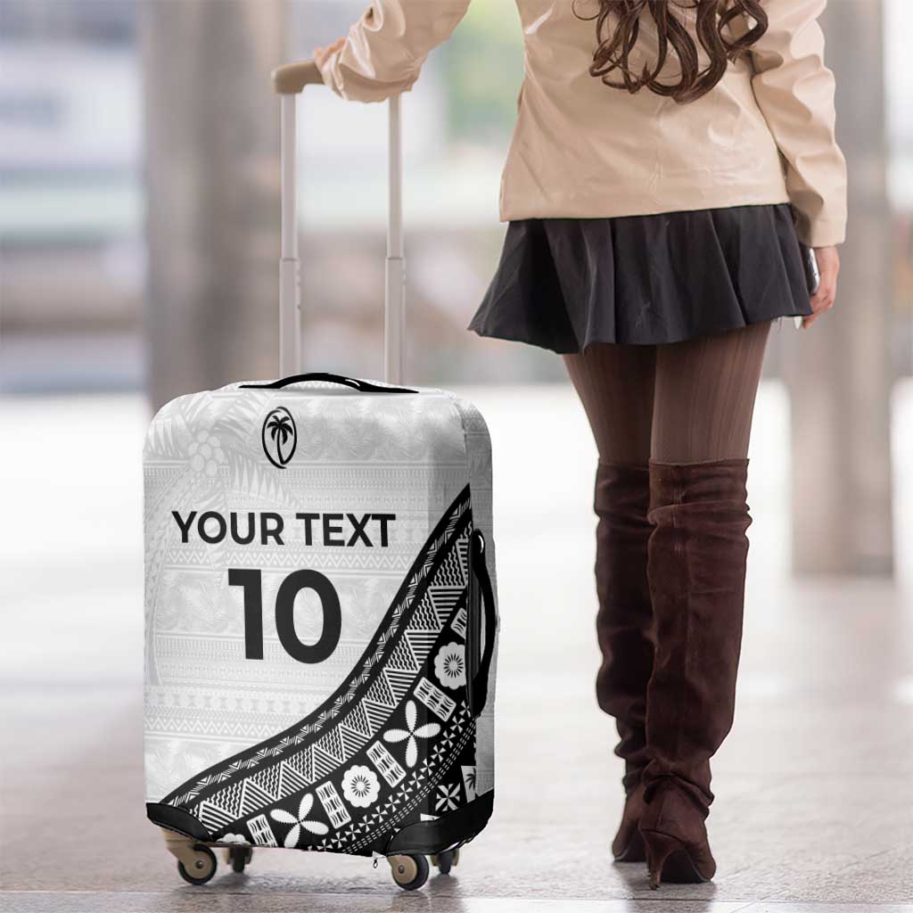 Custom Fijian Rugby Luggage Cover Tapa Pattern and Palm Tree Tribal