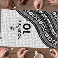Custom Fijian Rugby Puzzle Tapa Pattern and Palm Tree Tribal