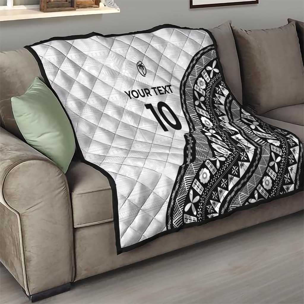 Custom Fijian Rugby Quilt Tapa Pattern and Palm Tree Tribal