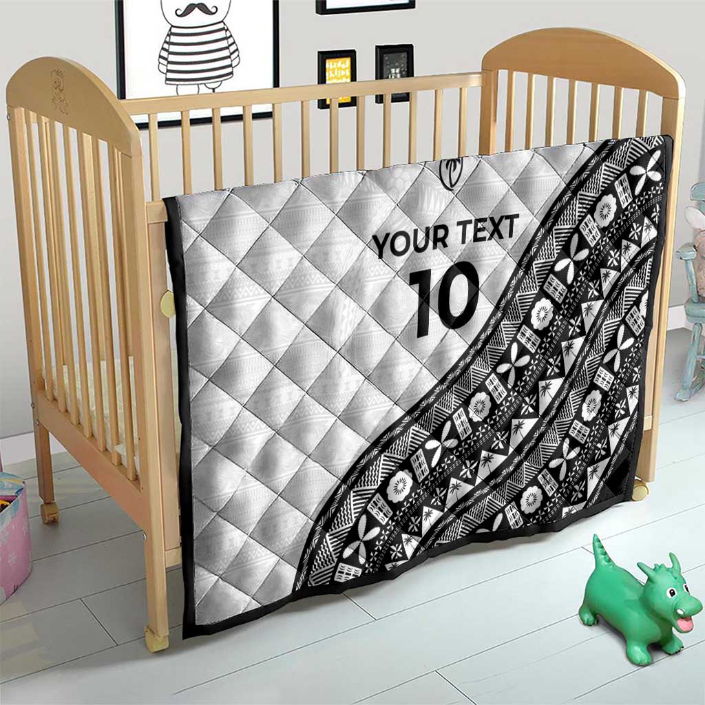 Custom Fijian Rugby Quilt Tapa Pattern and Palm Tree Tribal