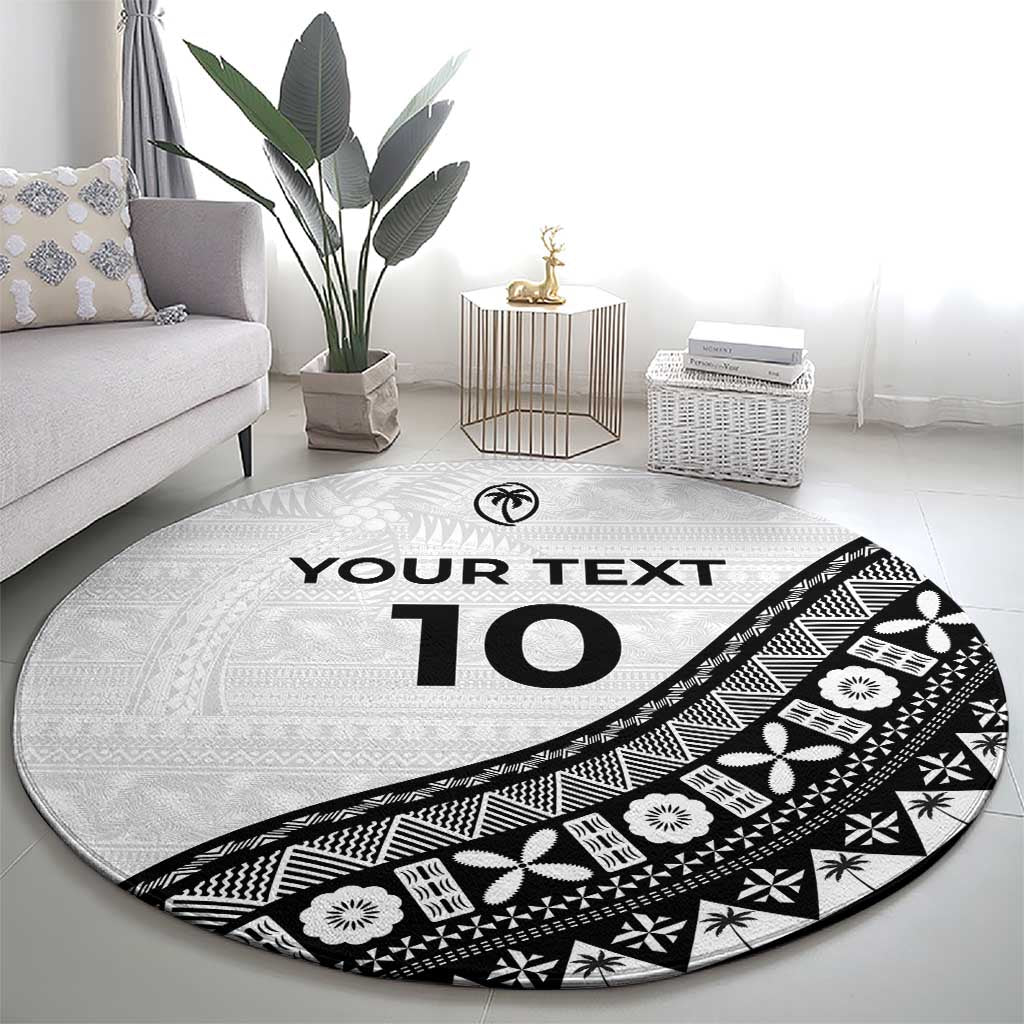Custom Fijian Rugby Round Carpet Tapa Pattern and Palm Tree Tribal