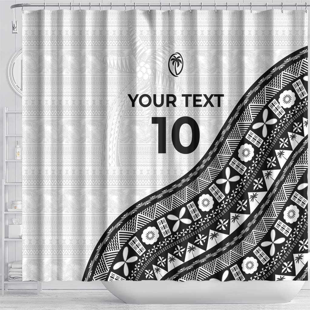 Custom Fijian Rugby Shower Curtain Tapa Pattern and Palm Tree Tribal