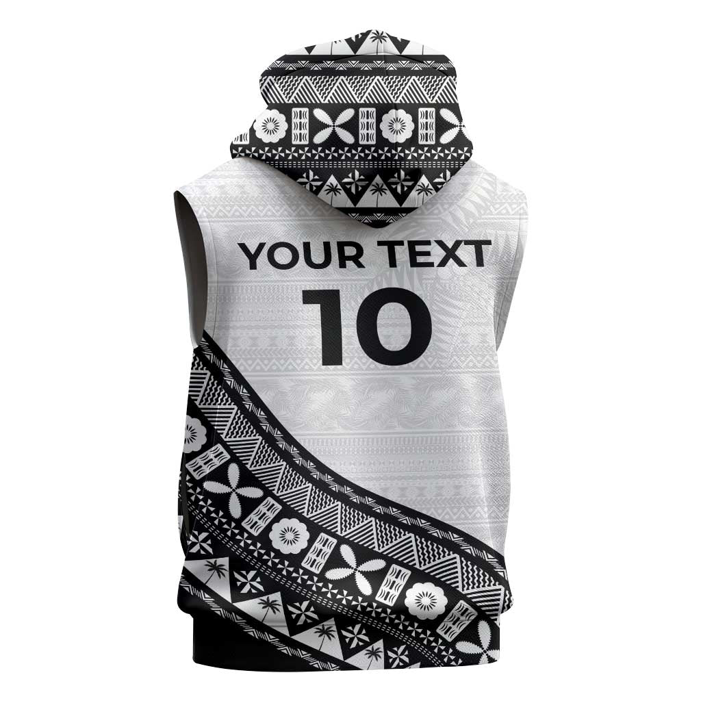 Custom Fijian Rugby Sleeveless Hoodie Tapa Pattern and Palm Tree Tribal