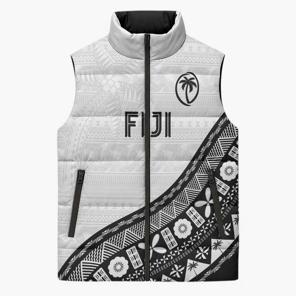 Custom Fijian Rugby Sleeveless Puffer Jacket Tapa Pattern and Palm Tree Tribal