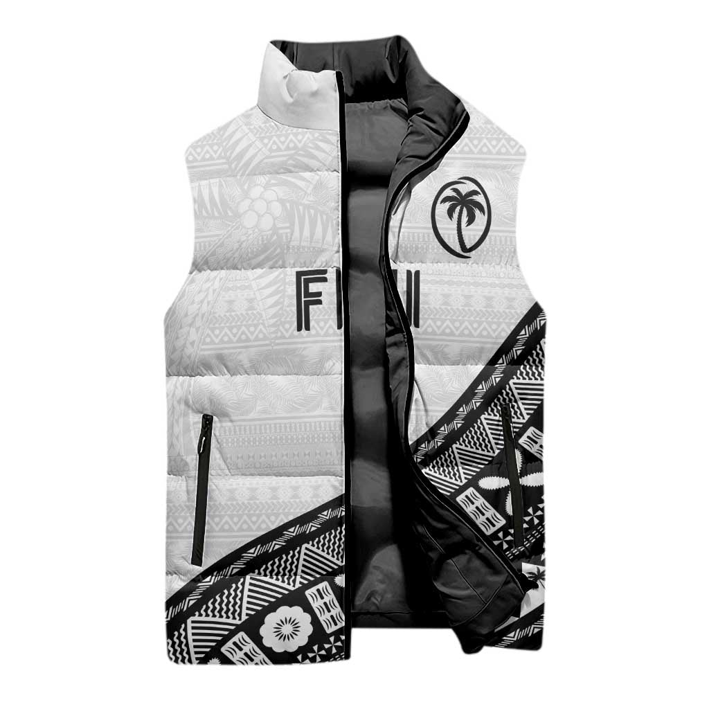 Custom Fijian Rugby Sleeveless Puffer Jacket Tapa Pattern and Palm Tree Tribal
