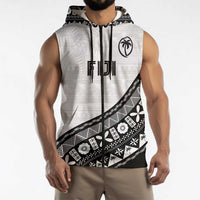 Custom Fijian Rugby Sleeveless Zip Hoodie Tapa Pattern and Palm Tree Tribal