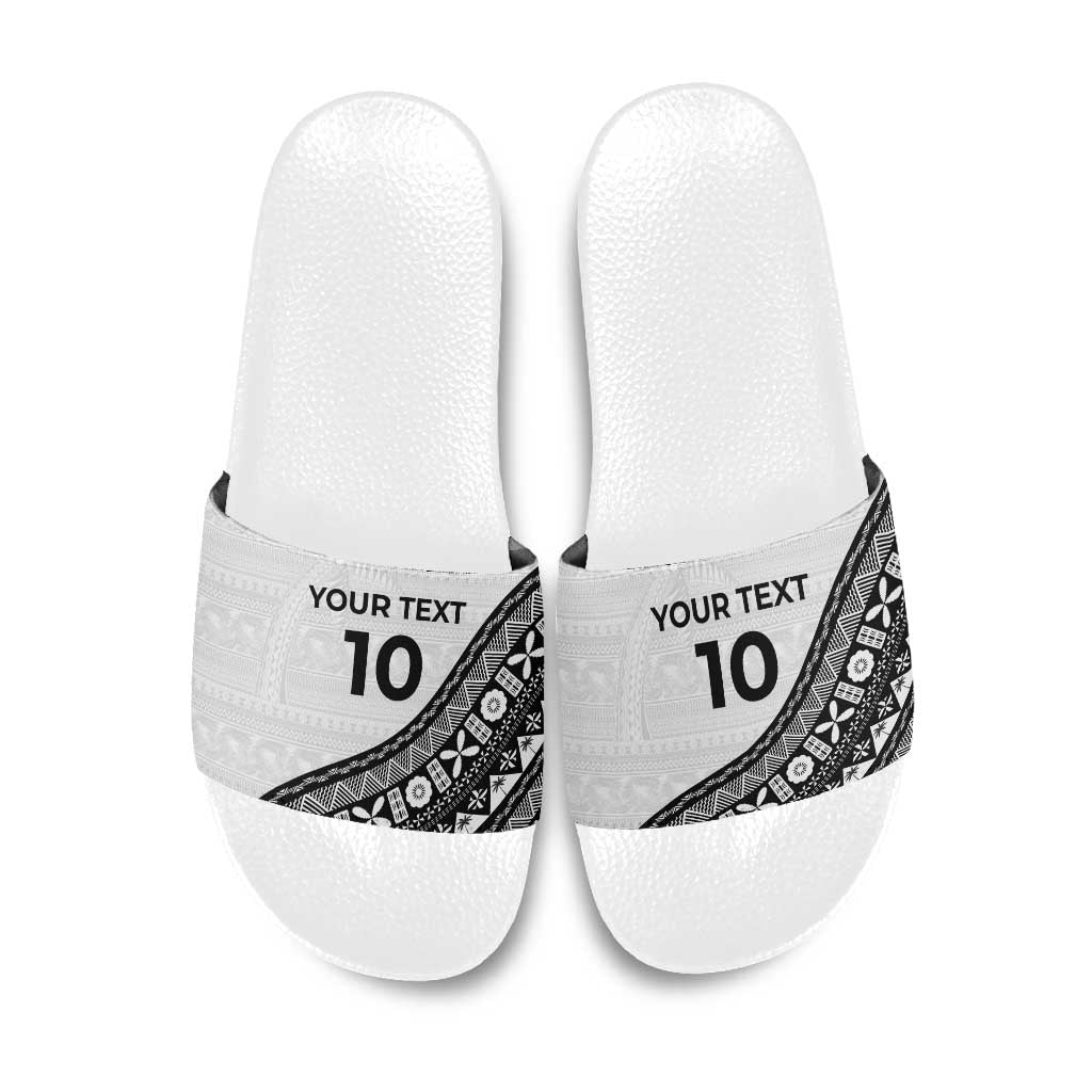 Custom Fijian Rugby Slide Sandals Tapa Pattern and Palm Tree Tribal