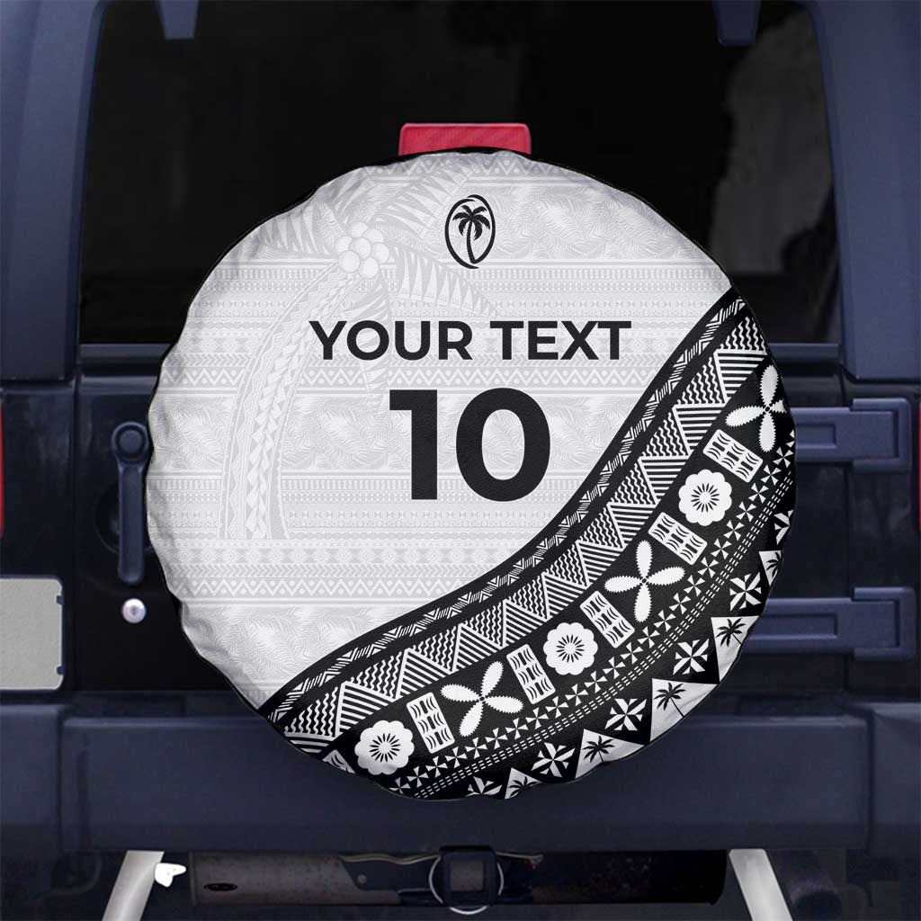 Custom Fijian Rugby Spare Tire Cover Tapa Pattern and Palm Tree Tribal