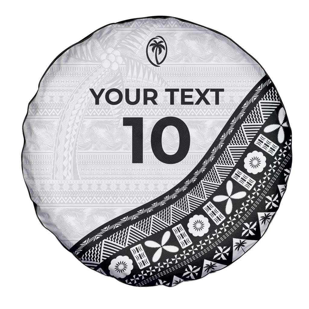 Custom Fijian Rugby Spare Tire Cover Tapa Pattern and Palm Tree Tribal