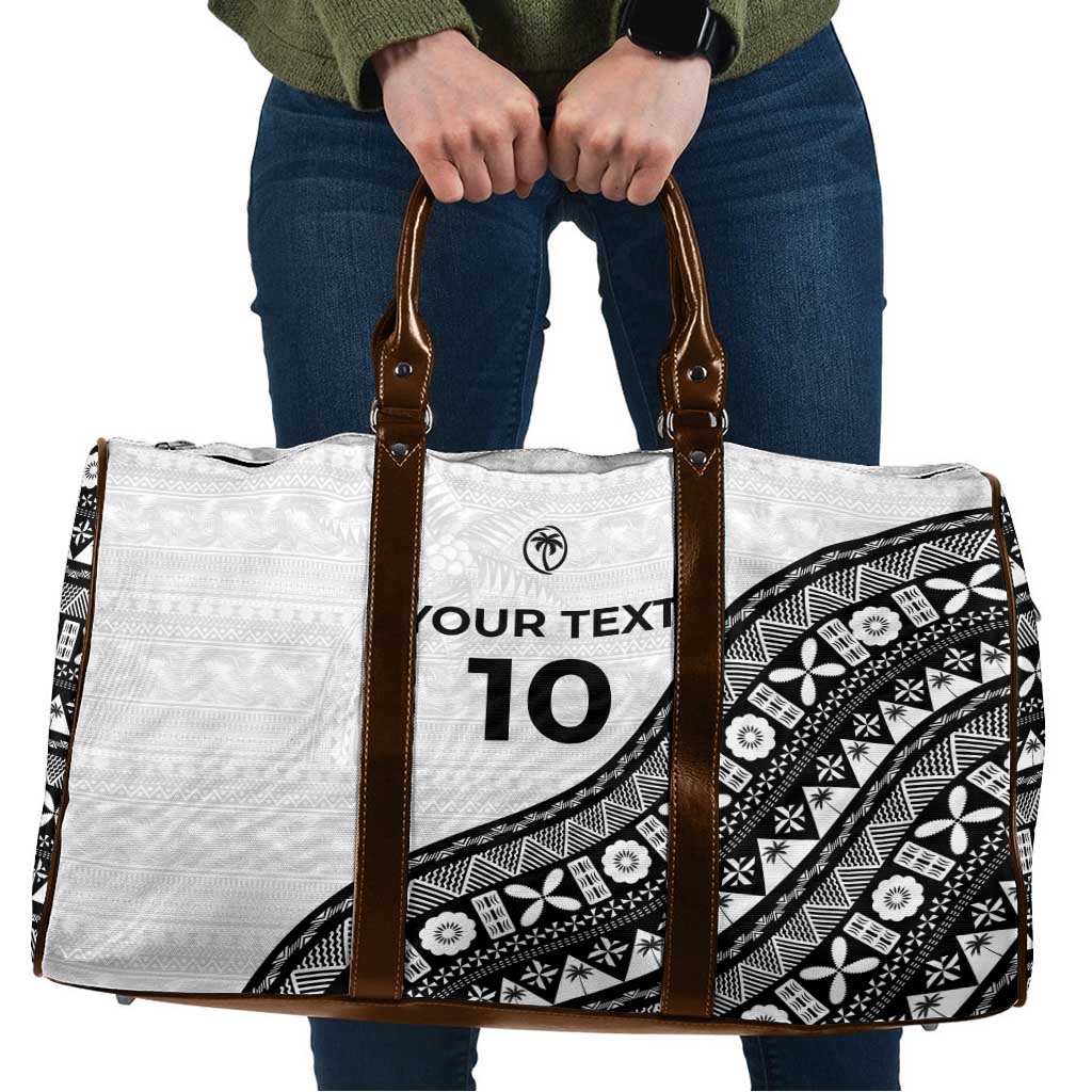 Custom Fijian Rugby Travel Bag Tapa Pattern and Palm Tree Tribal