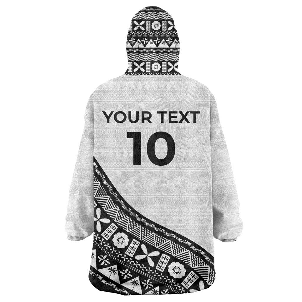 Custom Fijian Rugby Wearable Blanket Hoodie Tapa Pattern and Palm Tree Tribal