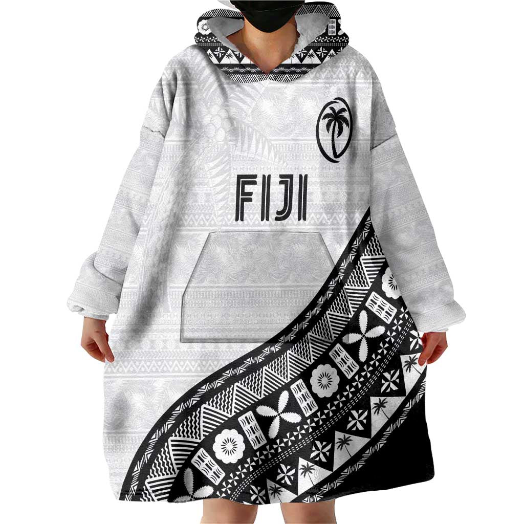 Custom Fijian Rugby Wearable Blanket Hoodie Tapa Pattern and Palm Tree Tribal