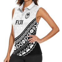 Custom Fijian Rugby Women Sleeveless Polo Shirt Tapa Pattern and Palm Tree Tribal