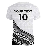 Custom Fijian Rugby Women V-Neck T-Shirt Tapa Pattern and Palm Tree Tribal