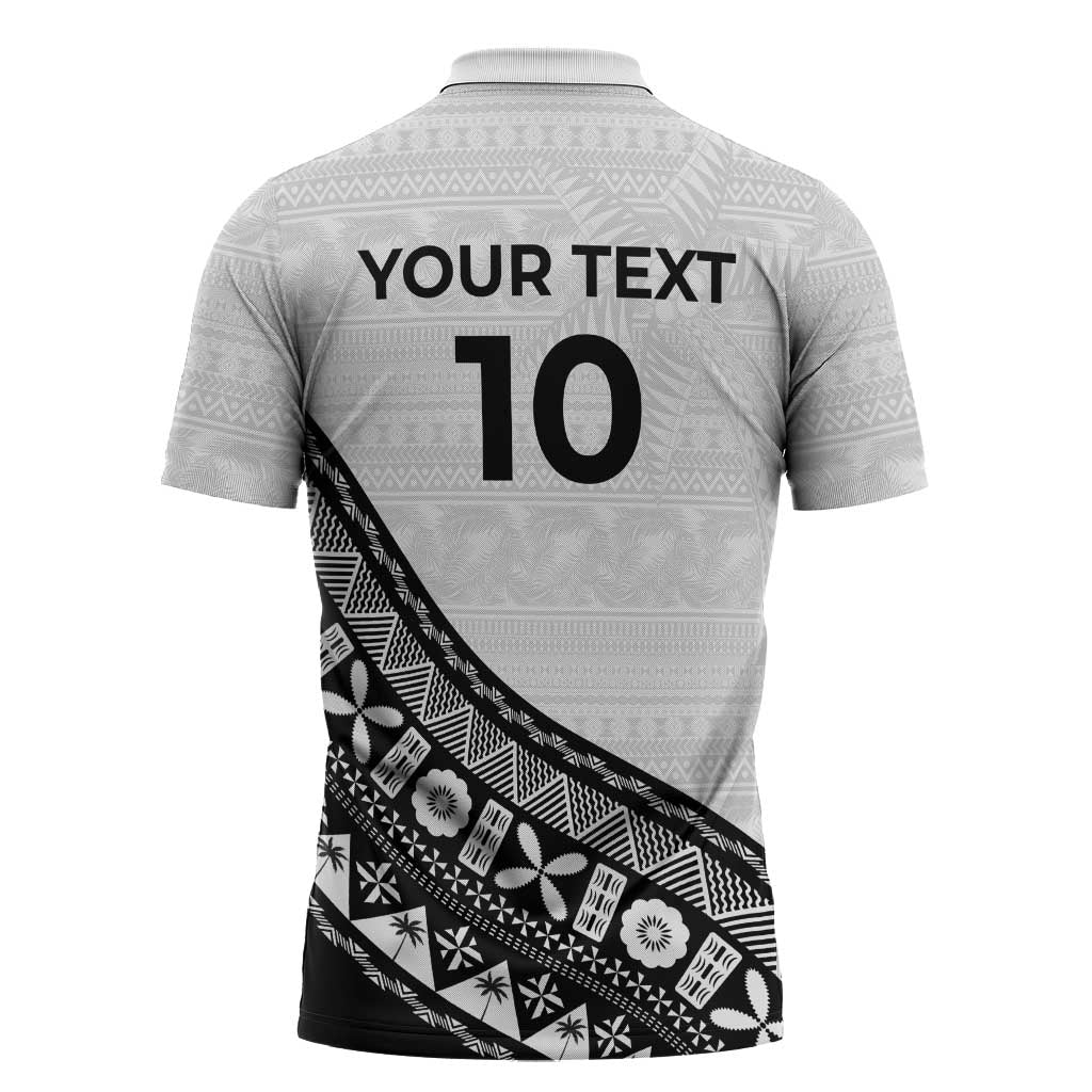 Custom Fijian Rugby Zipper Polo Shirt Tapa Pattern and Palm Tree Tribal