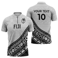 Custom Fijian Rugby Zipper Polo Shirt Tapa Pattern and Palm Tree Tribal