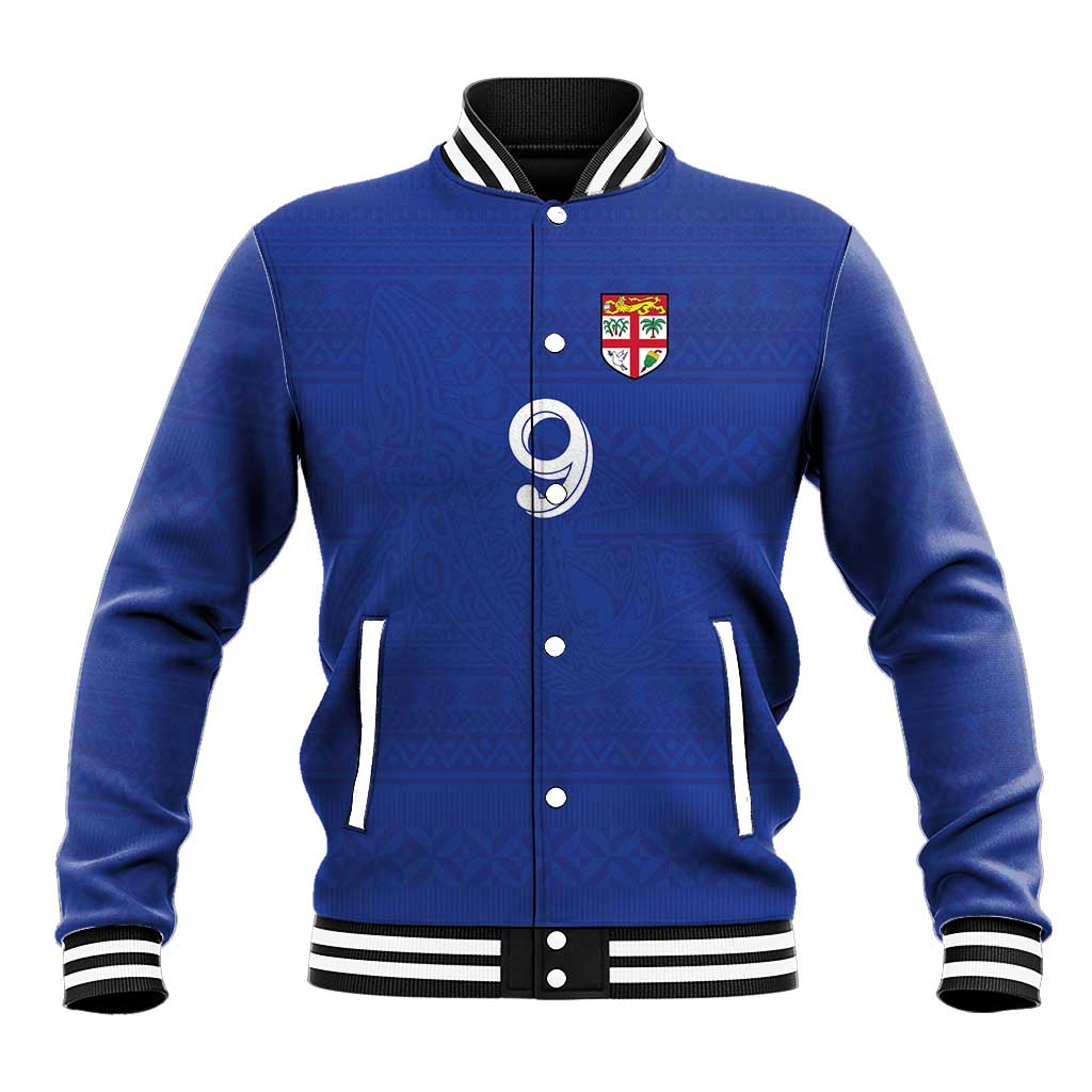 Custom Fijian Football Baseball Jacket Tapa Pattern and Shark Tribal