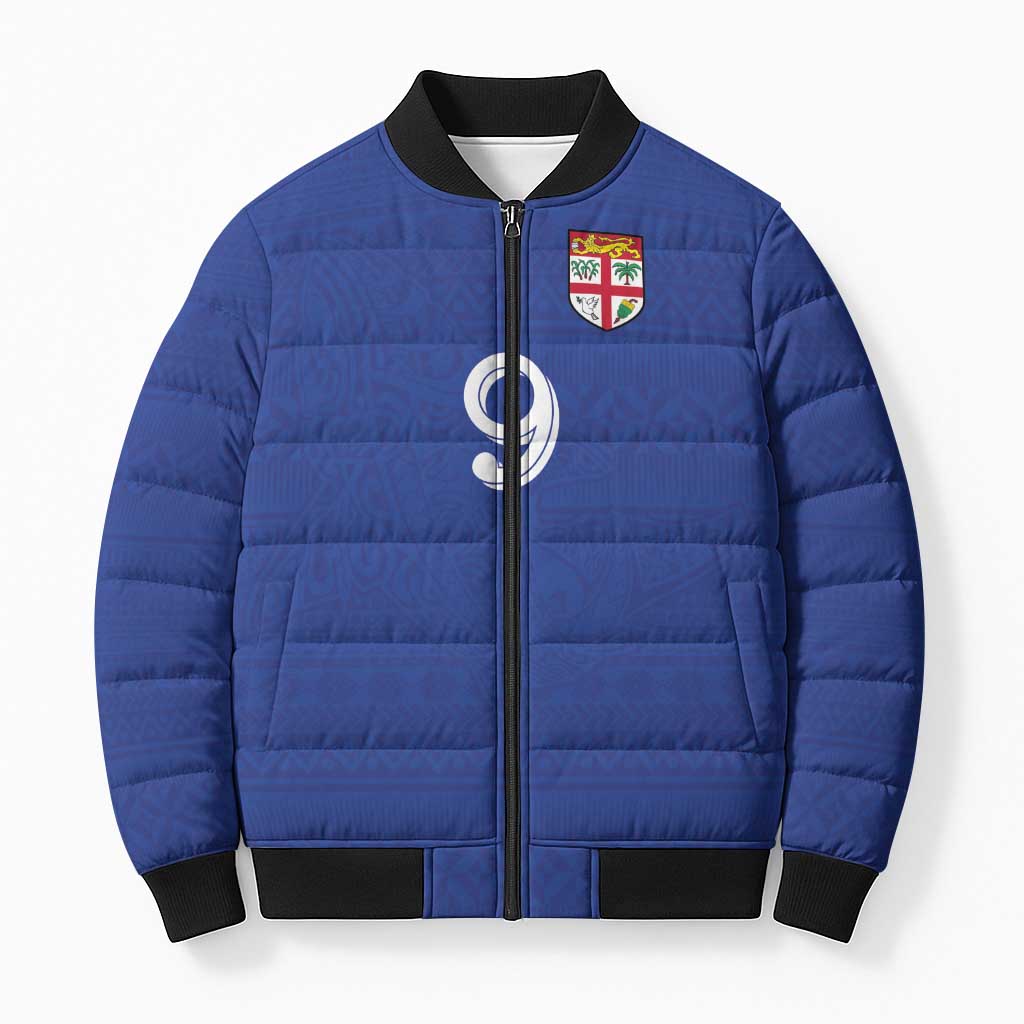 Custom Fijian Football Bomber Puffer Jacket Tapa Pattern and Shark Tribal