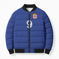 Custom Fijian Football Bomber Puffer Jacket Tapa Pattern and Shark Tribal