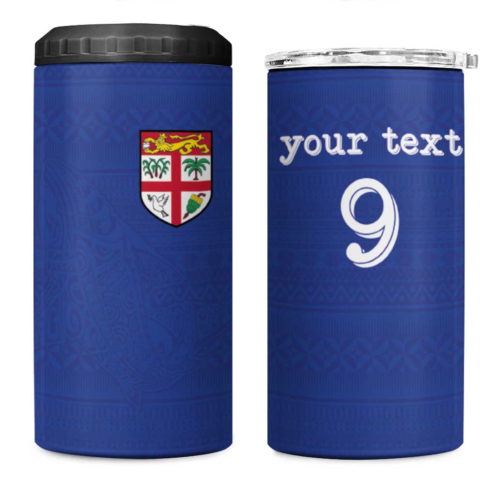 Custom Fijian Football 4 in 1 Can Cooler Tumbler Tapa Pattern and Shark Tribal