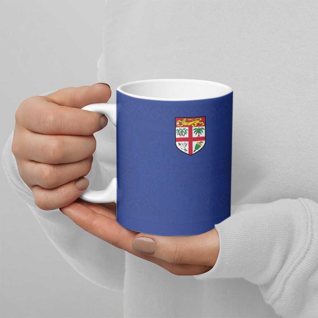 Custom Fijian Football Ceramic Mug Tapa Pattern and Shark Tribal