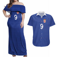 Custom Fijian Football Couples Matching Off Shoulder Maxi Dress and Hawaiian Shirt Tapa Pattern and Shark Tribal LT03 Blue - Polynesian Pride