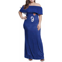 Custom Fijian Football Family Matching Off Shoulder Maxi Dress and Hawaiian Shirt Tapa Pattern and Shark Tribal LT03 Mom's Dress Blue - Polynesian Pride