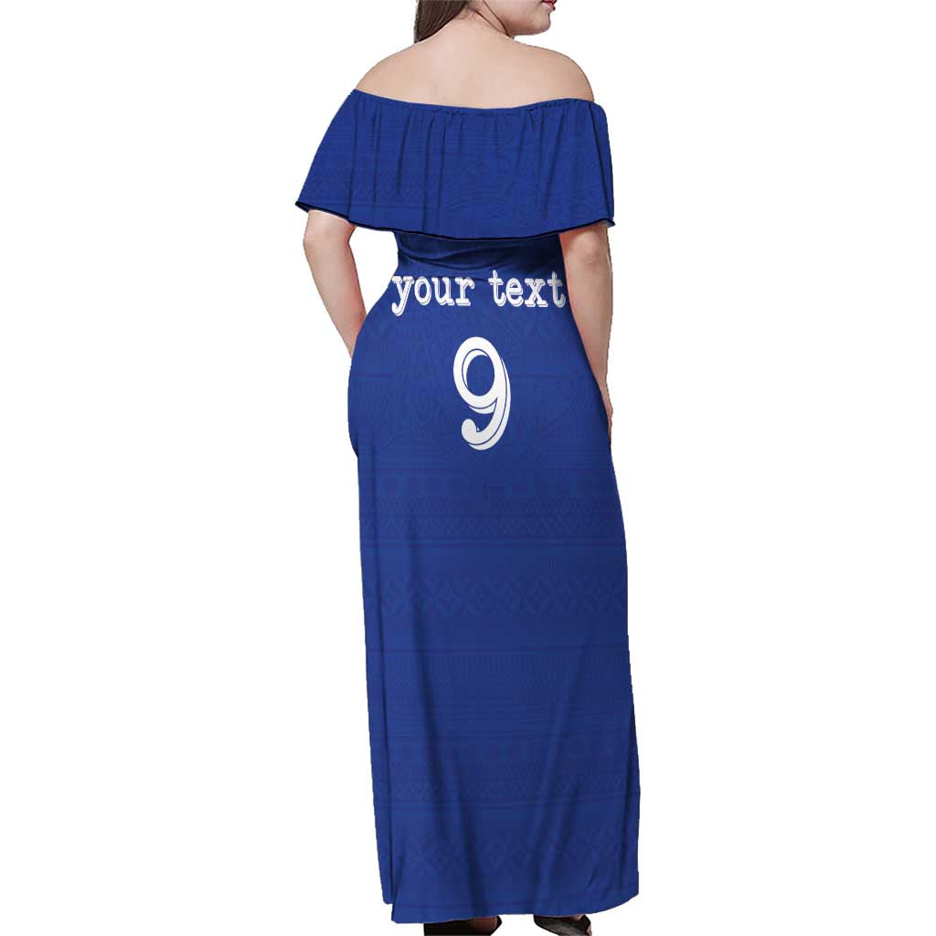 Custom Fijian Football Family Matching Off Shoulder Maxi Dress and Hawaiian Shirt Tapa Pattern and Shark Tribal LT03 - Polynesian Pride