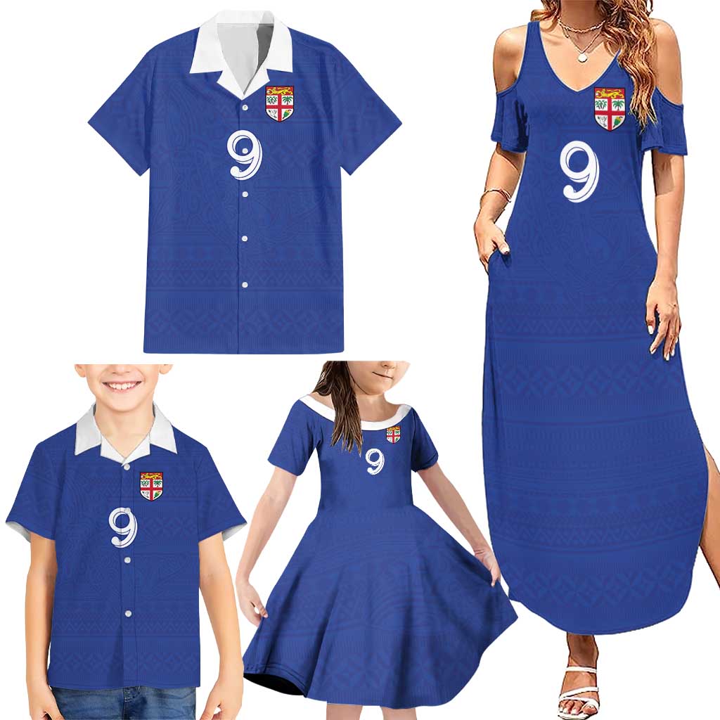 Custom Fijian Football Family Matching Summer Maxi Dress and Hawaiian Shirt Tapa Pattern and Shark Tribal LT03 - Polynesian Pride
