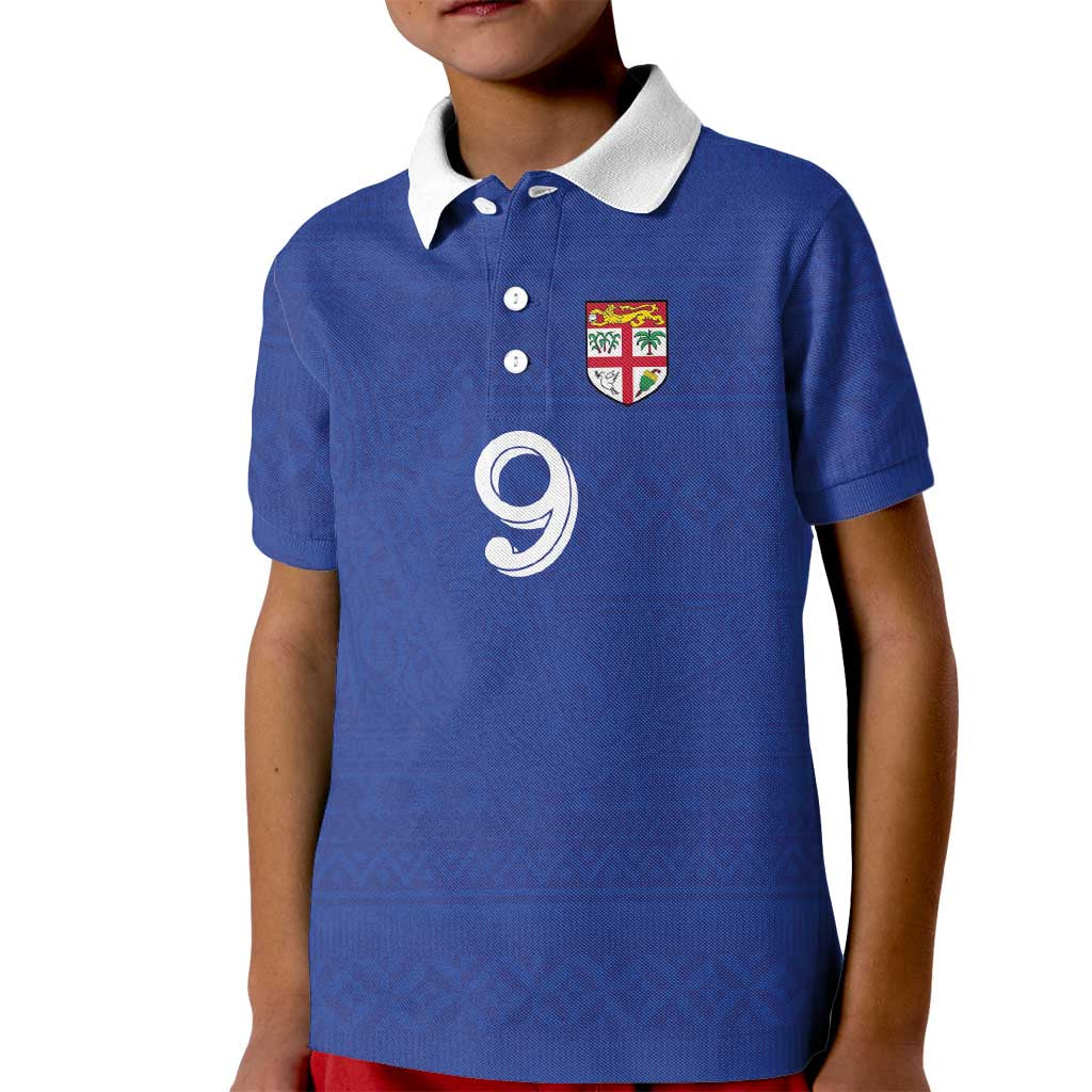 Custom Fijian Football Kid Polo Shirt Tapa Pattern and Shark Tribal