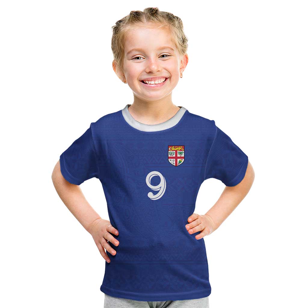 Custom Fijian Football Kid T Shirt Tapa Pattern and Shark Tribal