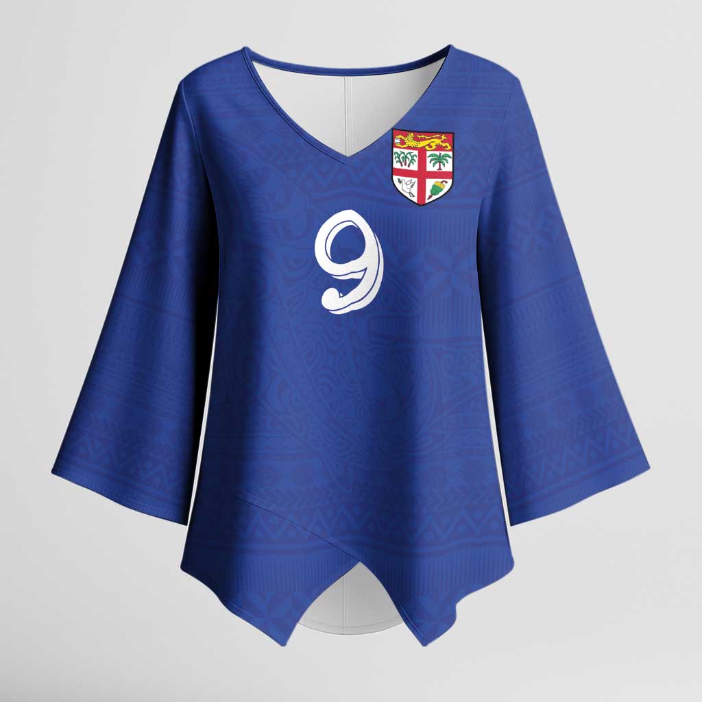 Custom Fijian Football Kimono Sleeve Blouse Tapa Pattern and Shark Tribal