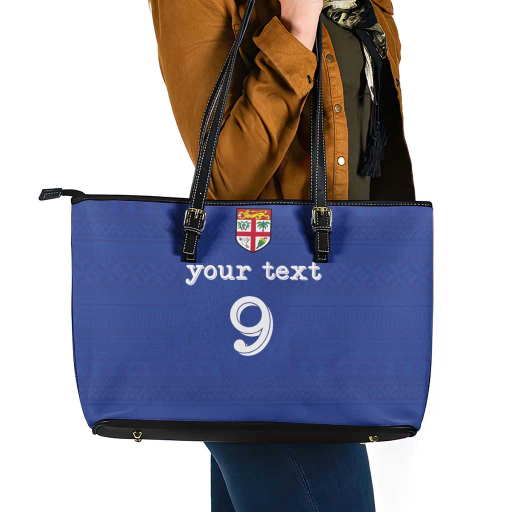 Custom Fijian Football Leather Tote Bag Tapa Pattern and Shark Tribal