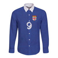 Custom Fijian Football Long Sleeve Button Shirt Tapa Pattern and Shark Tribal