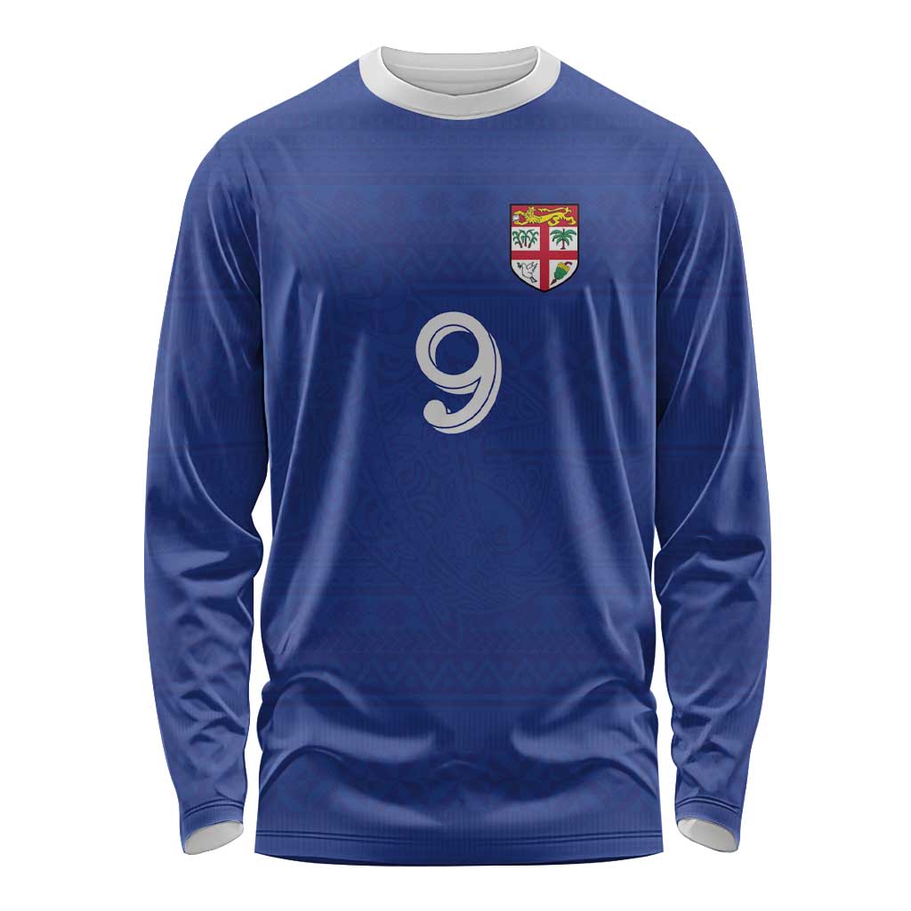 Custom Fijian Football Long Sleeve Shirt Tapa Pattern and Shark Tribal