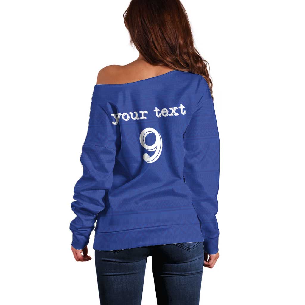 Custom Fijian Football Off Shoulder Sweater Tapa Pattern and Shark Tribal