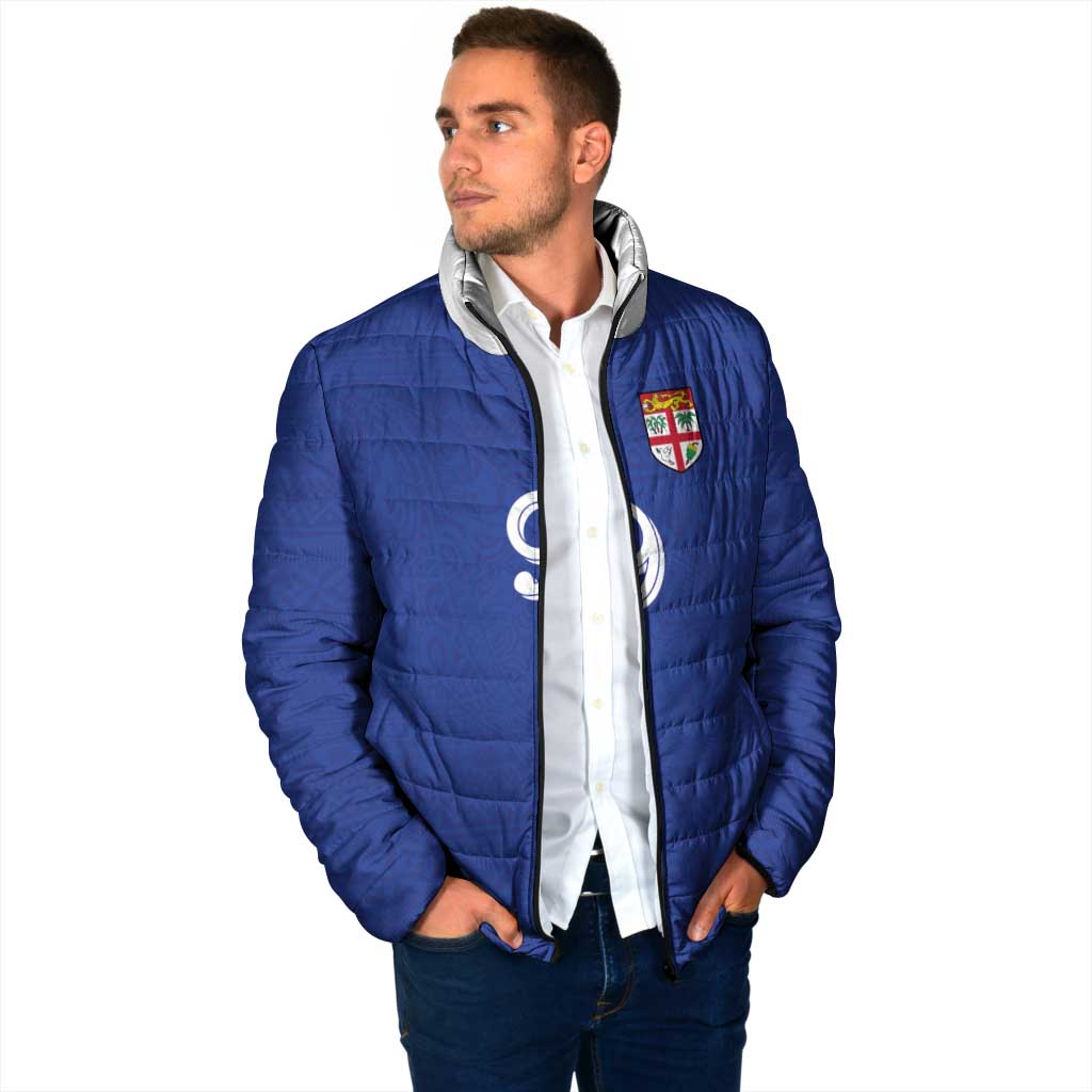 Custom Fijian Football Padded Jacket Tapa Pattern and Shark Tribal