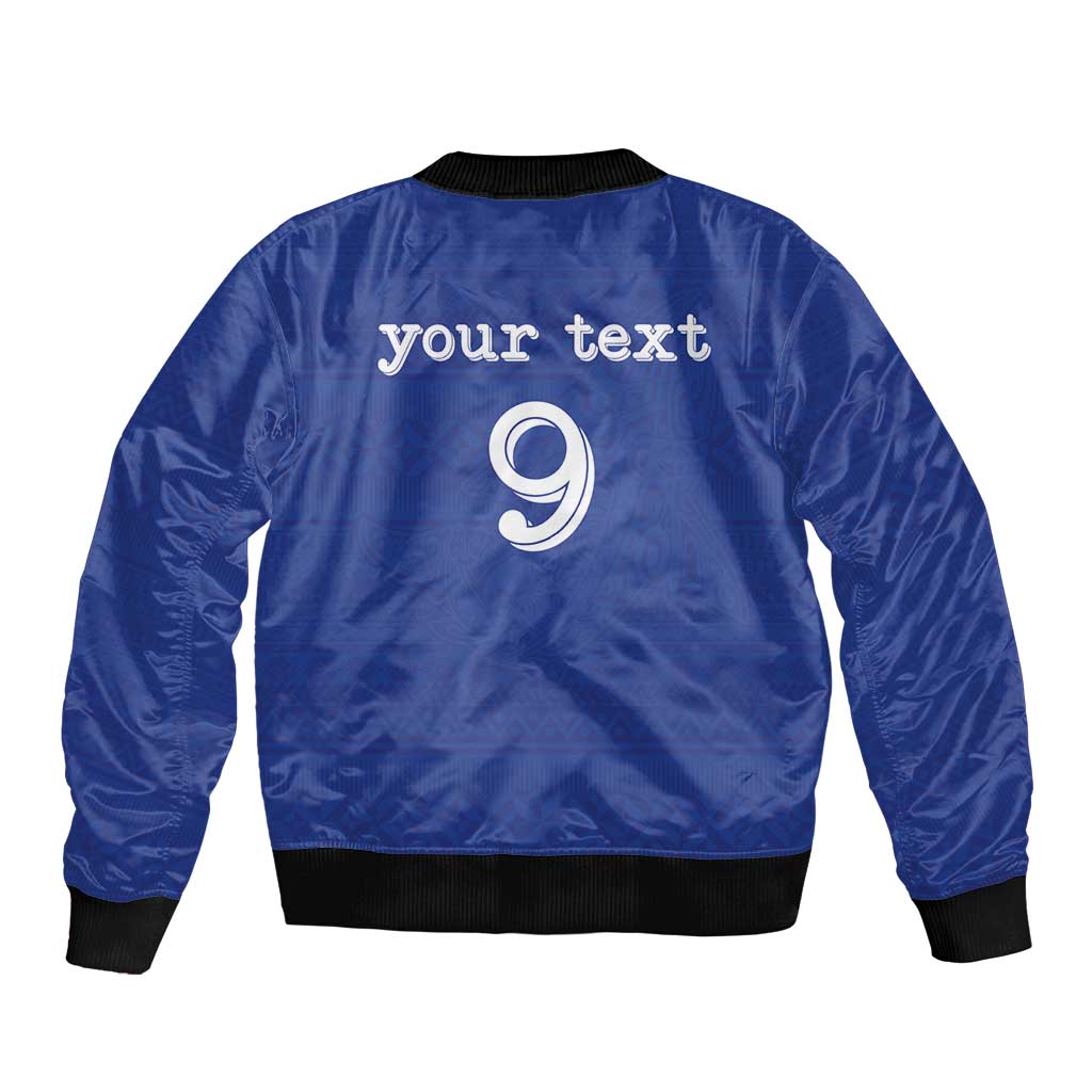 Custom Fijian Football Sleeve Zip Bomber Jacket Tapa Pattern and Shark Tribal