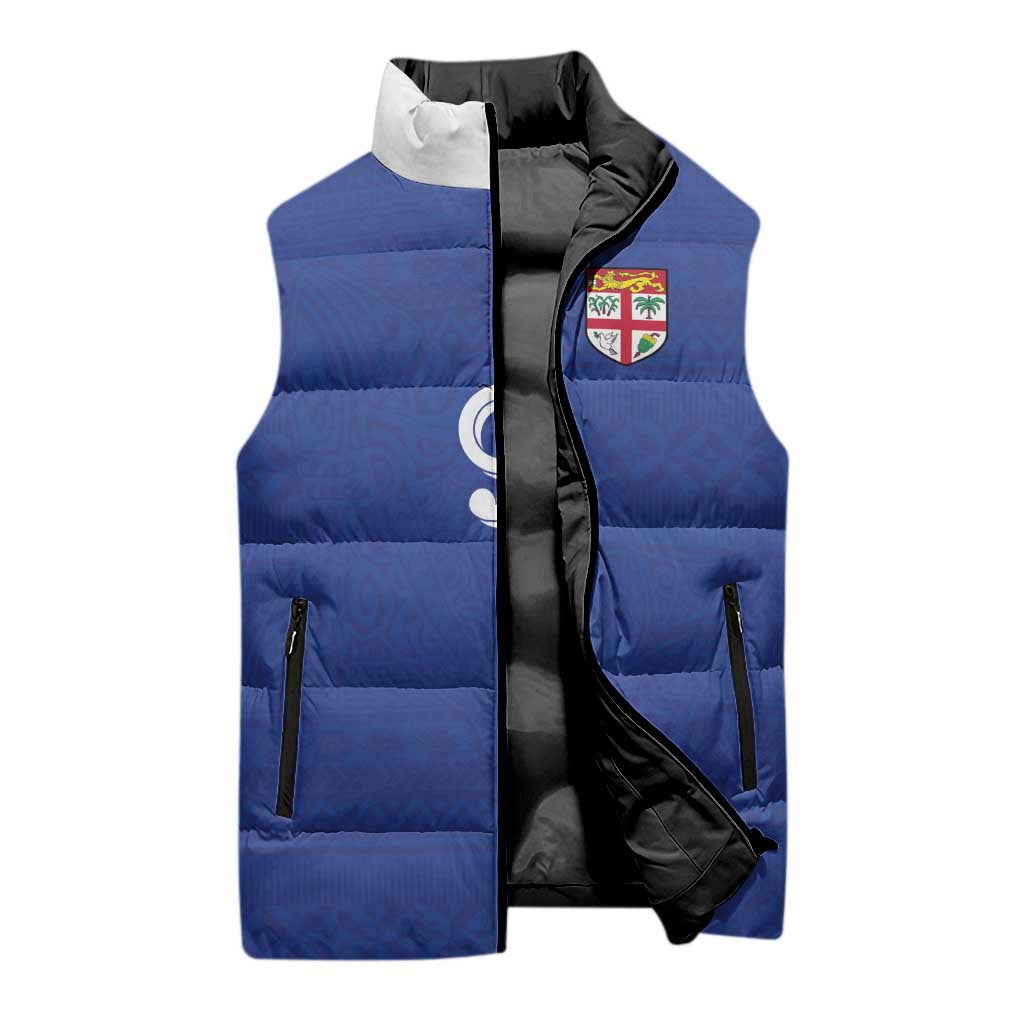 Custom Fijian Football Sleeveless Puffer Jacket Tapa Pattern and Shark Tribal