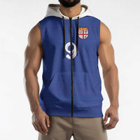Custom Fijian Football Sleeveless Zip Hoodie Tapa Pattern and Shark Tribal