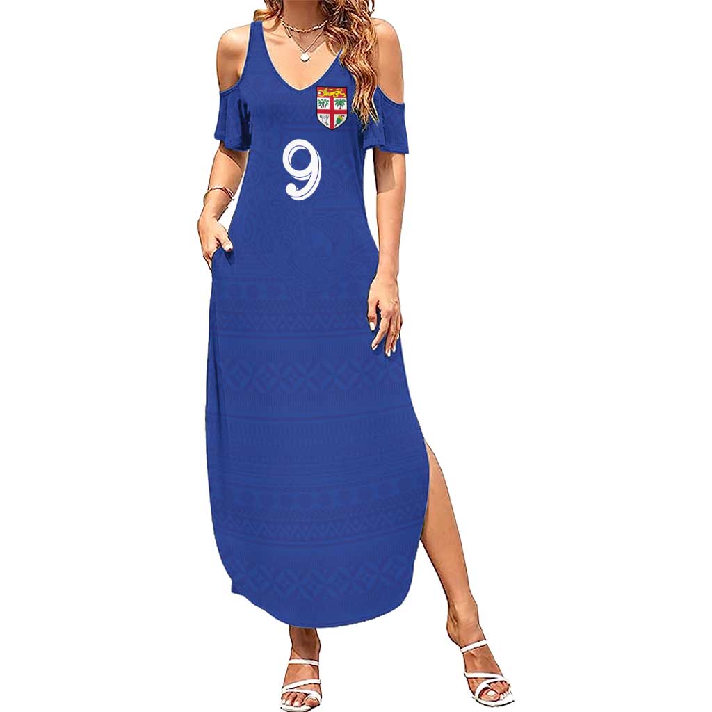 Custom Fijian Football Summer Maxi Dress Tapa Pattern and Shark Tribal