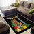 Hawaii Plumeria Lei Area Rug Tiki and Kakau Pattern Black Color