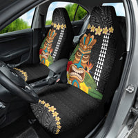 Hawaii Plumeria Lei Car Seat Cover Tiki and Kakau Pattern Black Color