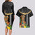 Hawaii Plumeria Lei Couples Matching Long Sleeve Bodycon Dress and Hawaiian Shirt Tiki and Kakau Pattern Black Color