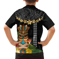 Hawaii Plumeria Lei Family Matching Puletasi and Hawaiian Shirt Tiki and Kakau Pattern Black Color LT03 - Polynesian Pride