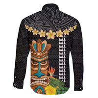 Hawaii Plumeria Lei Family Matching Puletasi and Hawaiian Shirt Tiki and Kakau Pattern Black Color LT03 - Polynesian Pride