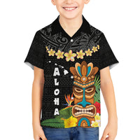 Hawaii Plumeria Lei Family Matching Puletasi and Hawaiian Shirt Tiki and Kakau Pattern Black Color LT03 Son's Shirt Black - Polynesian Pride