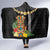 Hawaii Plumeria Lei Hooded Blanket Tiki and Kakau Pattern Black Color