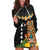 Hawaii Plumeria Lei Hoodie Dress Tiki and Kakau Pattern Black Color